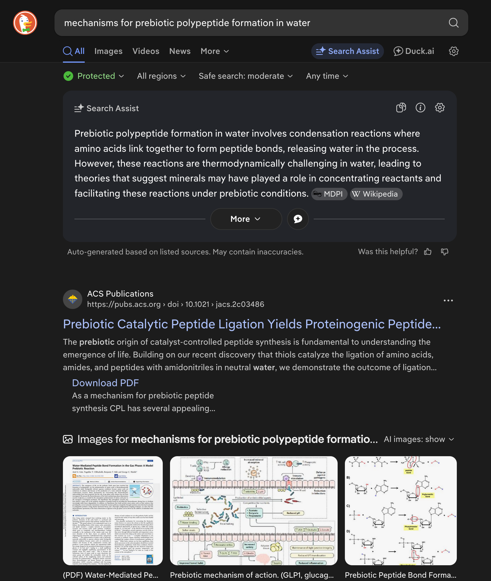 Search Assist on "mechanisms for prebiotic polypeptide formation in water"